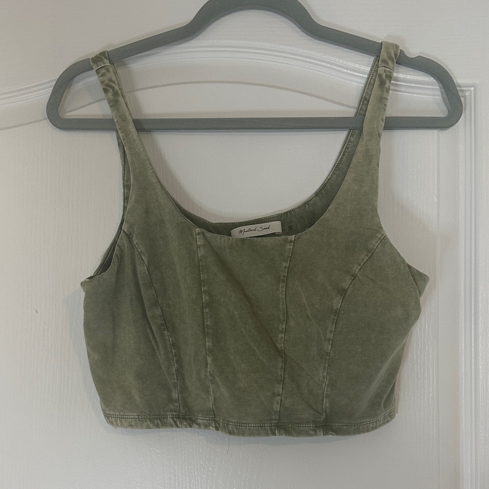 Mustard Seed Olive Green Cropped Tank